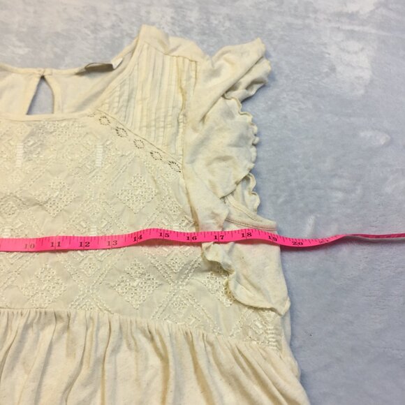 Lucky Brand Blouse Top Sz L Womans Ivory Cream Linen Knit Embroidered Lace Boho - Picture 13 of 16